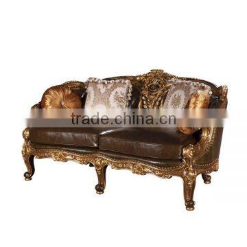 Vintage Living Room Leather Sofas, Exquisite Hand Painting Sectional Sofa Set, Classic Wood Carving Living Rroom Furniture Set photo-3