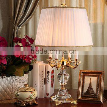 Graceful clear crystal body four candles table lamp with lampshade