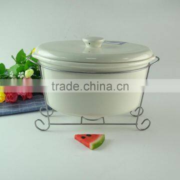 wholesale white ceramic pots , white ceramic soup tureen with lid , Ceramic stew pot with iron stand