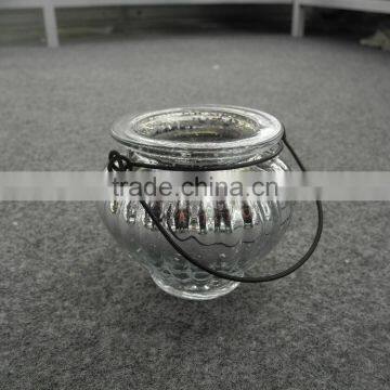 ball shape lantern silver eletroplating galvanized glass jar with handle