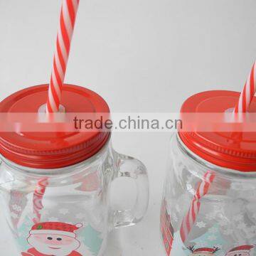 Offset Printing Surface Glass Mason Mug With Christmas Snowman Decal and Crown Cap photo-3