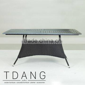 Pasadena Outdoor Wicker Dining Table With Wooden Top - Black K-D Dining Wicker Table photo-3