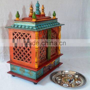 Beautifully Hand Painted Wooden Temple With Gate