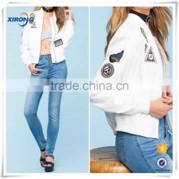 2016 high quality wholesale Causal bomber smart white ladies jacket