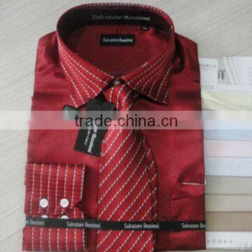 Mens Satin Shirts Tie Fashion Red Solid Shirts satin silik for Man