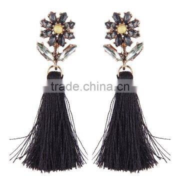 Bohemian Jewelry Rhinestone Flower With Long Colorful Tassel Charms Earrings for Women photo-5