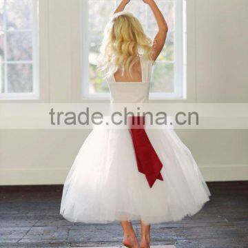 Children frocks designs Party Long Dress with red color big bow flower beauty new model tulle kids wedding dresses