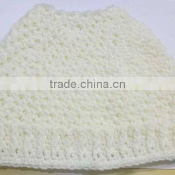 Cream Messy Bun Ponytail Beanie Crocheted Hat