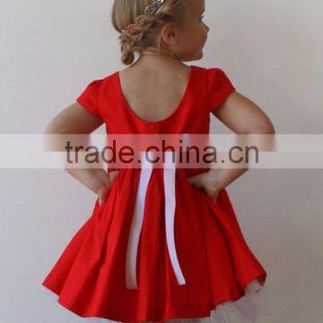 Girls Xmas Red Dress 100% Cotton Short Sleeve Twril Party Dress For Christmas photo-5