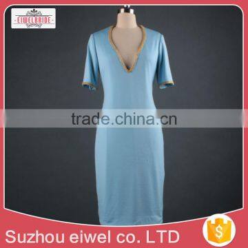 V Neck Blue Evening Short Dress Elegant