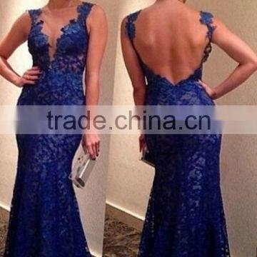 2015 Evening Dresses Bateau Mermaid With Deep V Shape Back Lace&Tulle photo-2