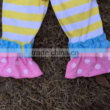 2015 New Baby Girl Blue & Yellow Easter Stripe Pant Set Outfits With Matching Necklace and Headband photo-5