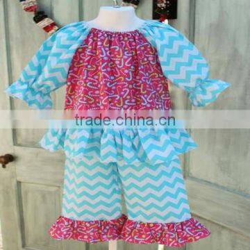 wholesale used baby clothes girl blue striped pleated Christmas set cheap baby girl boutique clothes