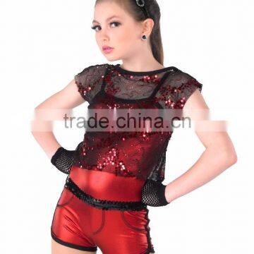 2016 Metallic denim shortall with Separate sequin embroidered mesh crop top