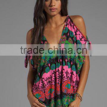 Heat-Transfer Printing Arm Tie Open Shoulder Top