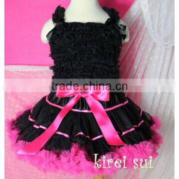 Teen Adult Christmas BLACK HOT PINK Satin Binding Pettiskirt Party Dance Dress Tutu