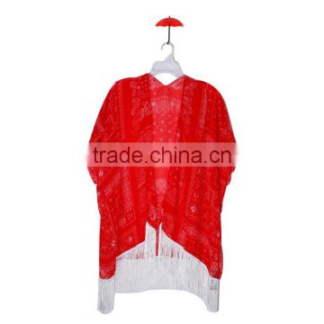 Voile Scarves & Wraps Rectangle White Red Tassel Scarf Yiwu