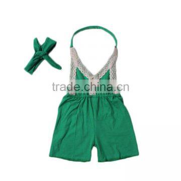 New arrival 2017 cute smart summer baby girls boutique romper with hairband toddler climbing clothes jumpsuit bodysuit wholesale