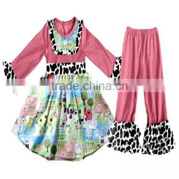 CH00303YIWU BOYA Cotton milk silk ruffle dress kids clothes farm cow prints wearing boutique dress