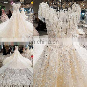 LS00308 flower pattern elegant see through muslim lace bridal lehenga gown empire wedding dress