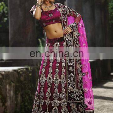 Hot Magenta Stone embroidery Wedding Lehenga 2017