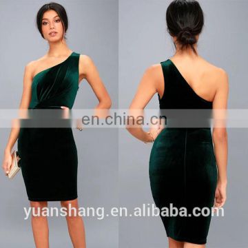 2017 green velvet one-shoulder women sexy tight one piece dress