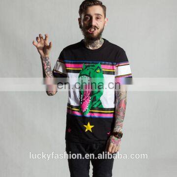 2016 Baiyimo Wholesale China New Summer Short Sleeve Dinosaur Print Comfort Cotton Fabric Longline t Shirt Men