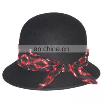 Top Quality Pure Wool Felt Bucket Hat Winter Hat with lips trimming band