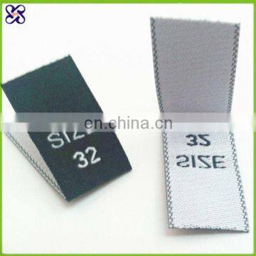 customized woven technique polyester size label / center fold size label/standard size label