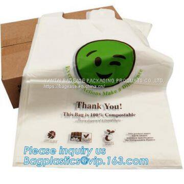 100% Compostable Shopper, Biodegradable Handle Handy Carrier Eco Bio Starch Plant Biodegradable T-Shirt Bags With Logo
