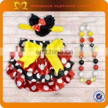 Newborn Baby Ruffle Chiffon Diaper Cover Cute Red White Polka Dot Bloomer With Headband and Necklace Wholesale photo-2