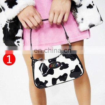 Vintage Harajuku PU Leather Baguette Bag Kawaii Cute Sweet Cow Pattern Spot Handbag Mini Underarm Bag Axillary Pouch photo-2