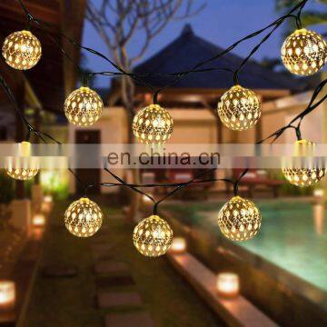 50 LED Moroccan Ball Garden Christmas Solar String Lights Hanging Lantern Fairy Light