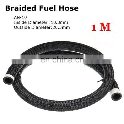1-3m Universal Oil Line Hose Stainless Steel Braided PTFE Brake Fuel Hose Pipe Oil Cooler Tubing Silver Black for Fuel Supply
