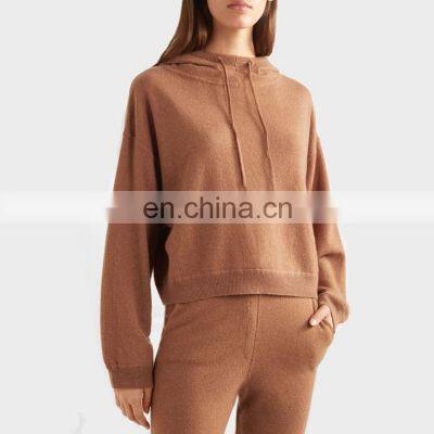 Women Outdoor Cashmere Knit Hoodie Lounge Wear Set