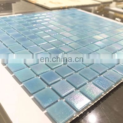 irridiscent light blue color bathroom mosaic tiles and swimming pool tile mosaic splash back hot melting glass mosaics tiles