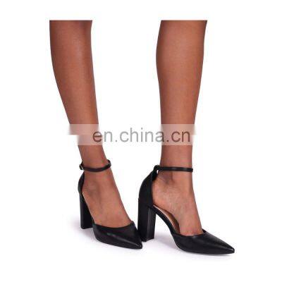 Women New Stylish Ankle Strap Design High Heels Black Nappa Court Shoes Ladies Block Heel Sandals photo-4