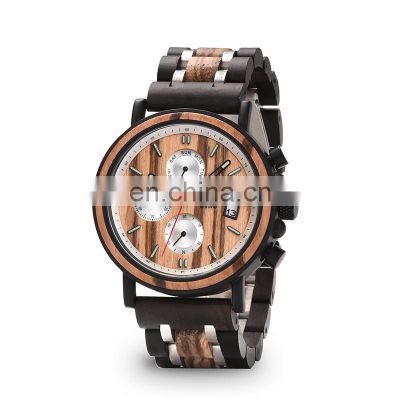 Top Brand Wholesale Men Watches Chronograph Wrist Watch with Stainless Steel Wood Band Luxury Gift Customize