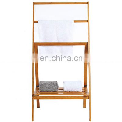 High quality wooden bathroom 3 tier towel rack free standing bathroom towel rack hot sale household bathroom bamboo towel rack