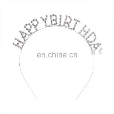 High quality Fashion Rhinestone Crown Happy birthday Letters Style Hair Band for Birthday Party Decorations