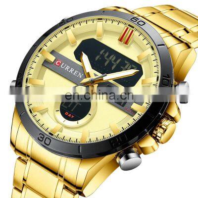 CURREN / 8384 Luxury Brand Men's Electronic Watch Dual Movement Steel Band Sports Casual Simple Gold Quartz Men's Watch