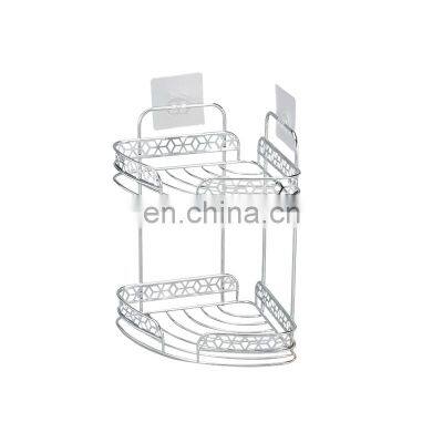 Hot Sales Adhesive Corner Shower Caddy Two Tier Iron Wire Rack Bathroom Corner Shelf