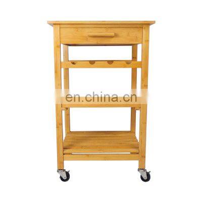 Bamboo Kitchen Serving Cart Kitchen Trolley Rolling Storage Organizer Cart