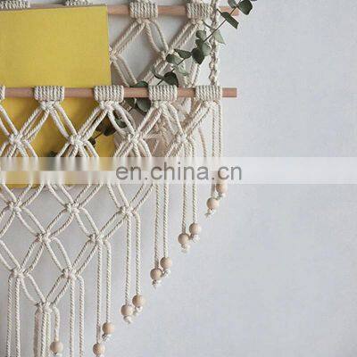 Above Bed Macrame Shelf Hanging Book Magazine Net Pocket Rack For Boho Decoration Ornament photo-5