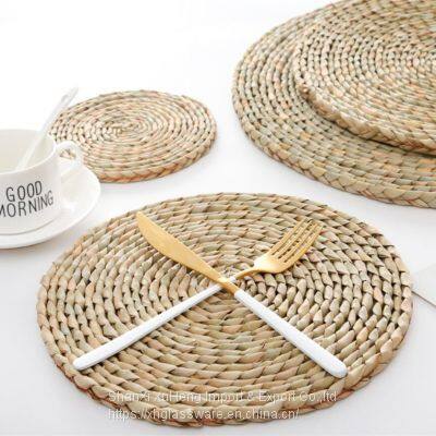 Natural Rattan Round Water Hyacinth Placemat Braided Straw Customized Table Mat photo-2