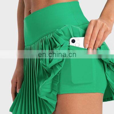 New Style Wholesale Custom High Waist Cool Fabric 2-In-1 With Side Pocket Shorts Pleated Tennis Skirts For Women Sport Yoga Wear photo-2
