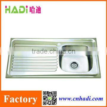 1.0m Single bowl polish stainless steel kitchen sink with drainer HD10050--R