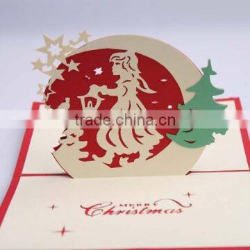 2014 Newest 3D Christmas Laser Cut Greeting Card With Christmas Girl