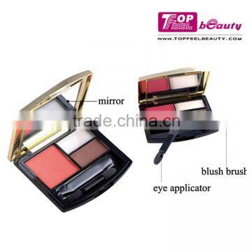 Fashion design 1 color blush & 2 color eyeshadow makeup palette with mirror