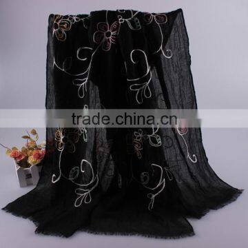 Wholesale Women Fashion Flower Embroidery Design Tassel Cotton Winter Scarf Quality Choice